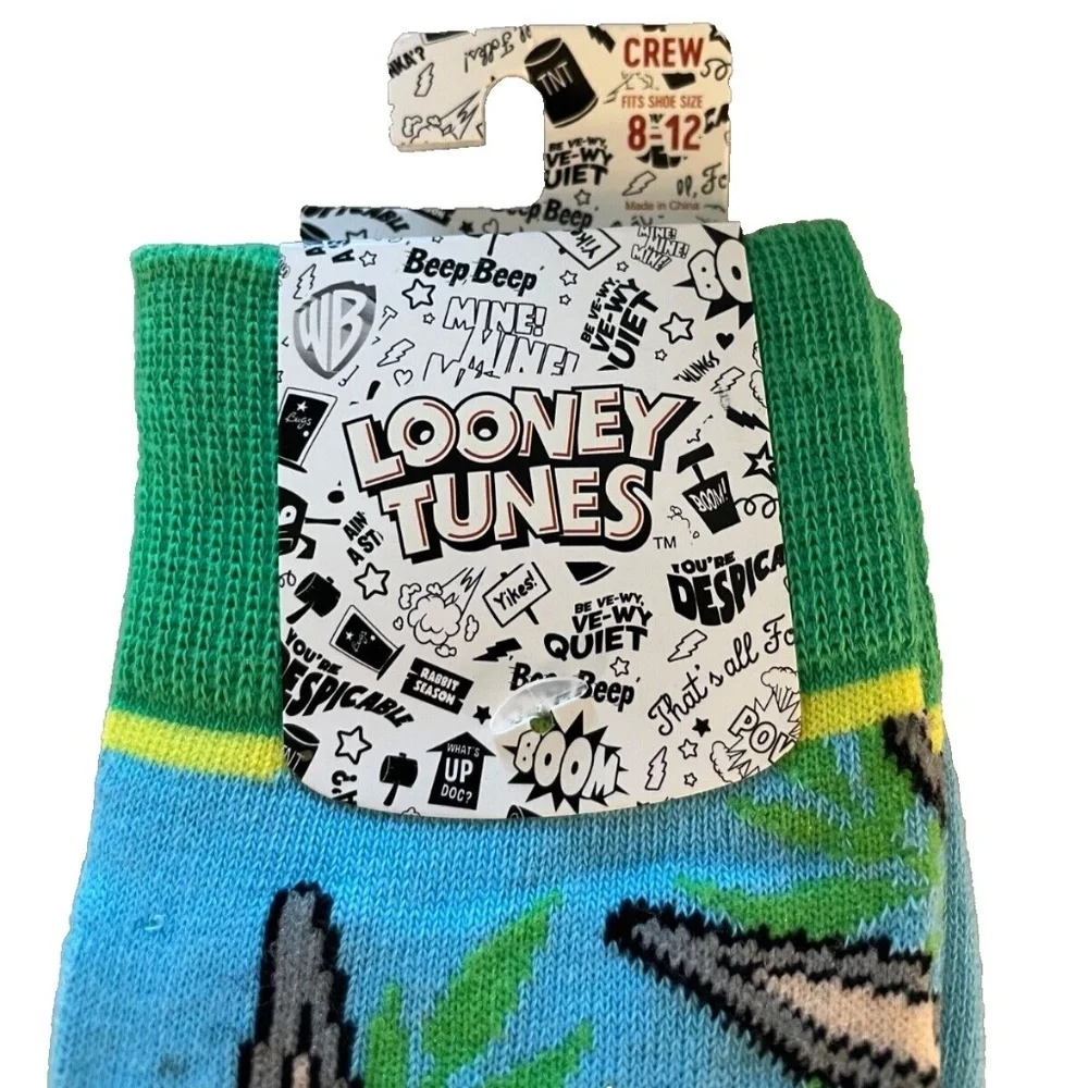 Looney Tunes‎ Bugs Bunny Unisex Crew Socks; Blue/Green; Men's Size 8-12